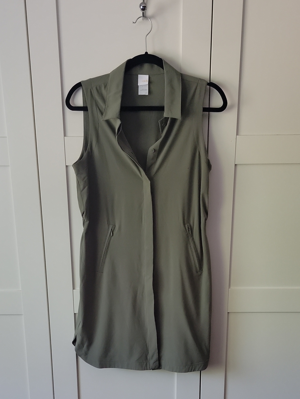 ❄️3/$30 LOLE Sleeveless Button-Front Olive Green Shirt Dress